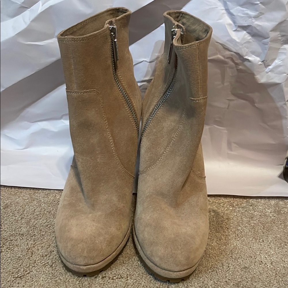 Karl Lagerfeld Tan Ankle Booties with Side Zippers